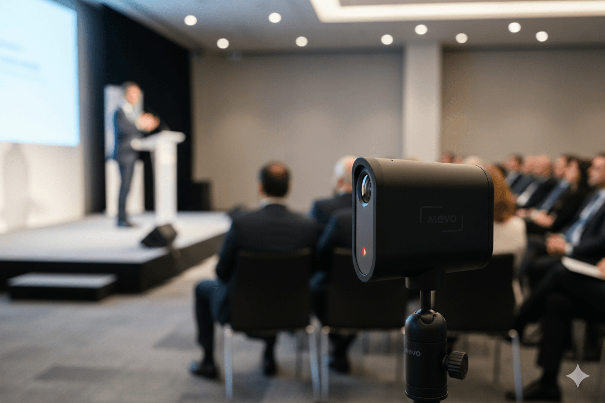 Close-up of Mevo camera at an event