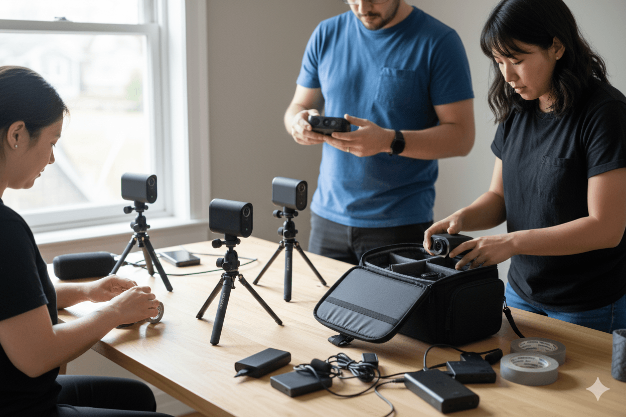 CyprusLive team preparing Mevo cameras and equipment before an event