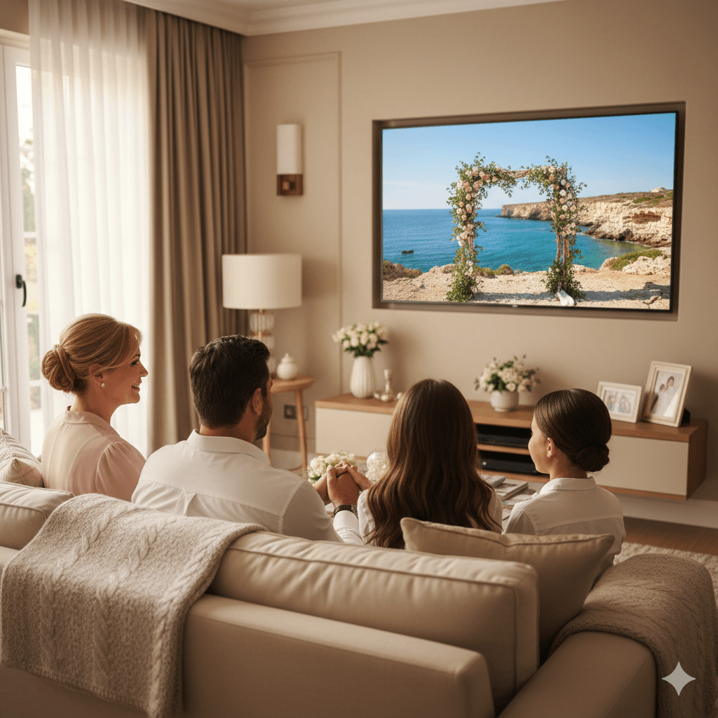 Family waiting for stream to begin