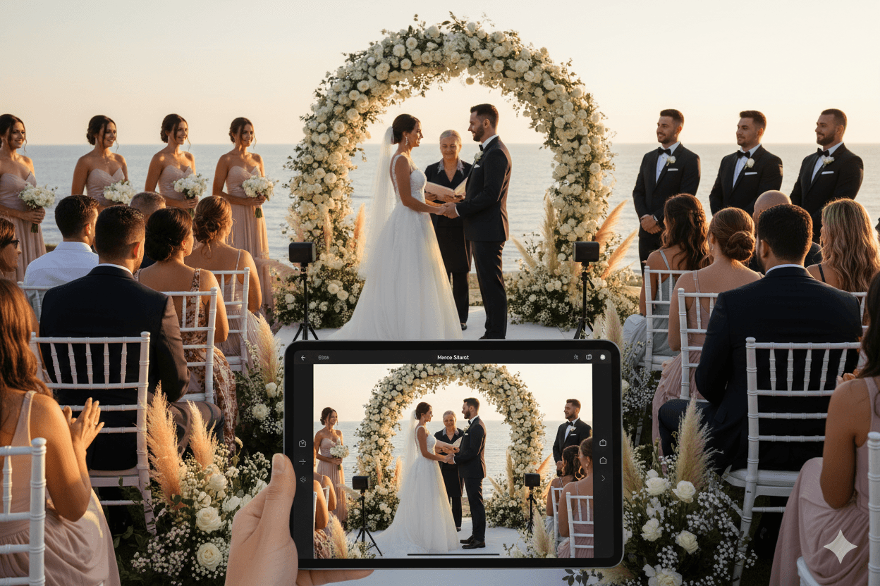 iPad showing live wedding stream