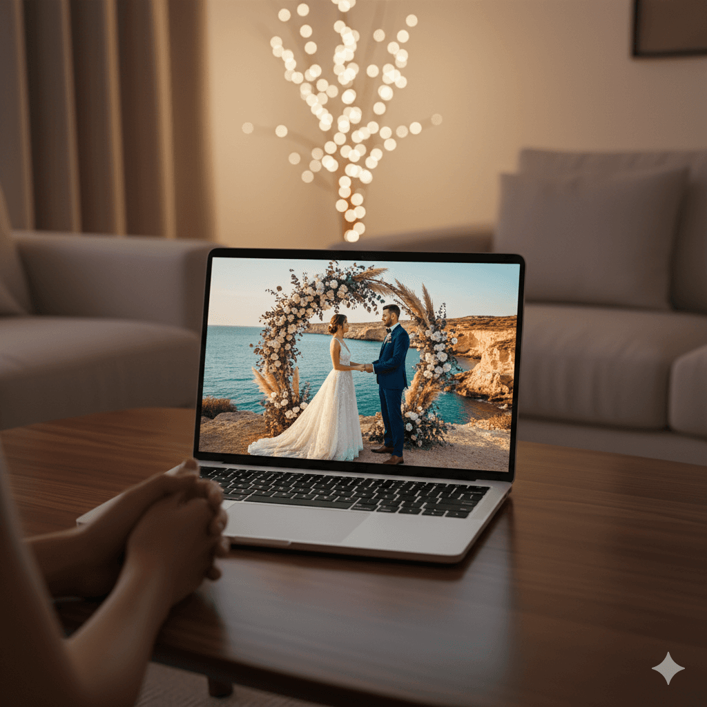 Person watching wedding stream at home